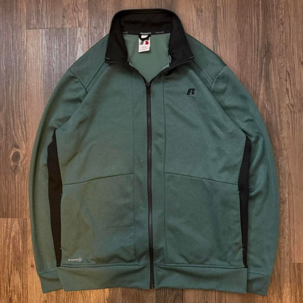 Russell Dri Power 360 Men's Active Full‎ Zip Track Jacket Green Black Large